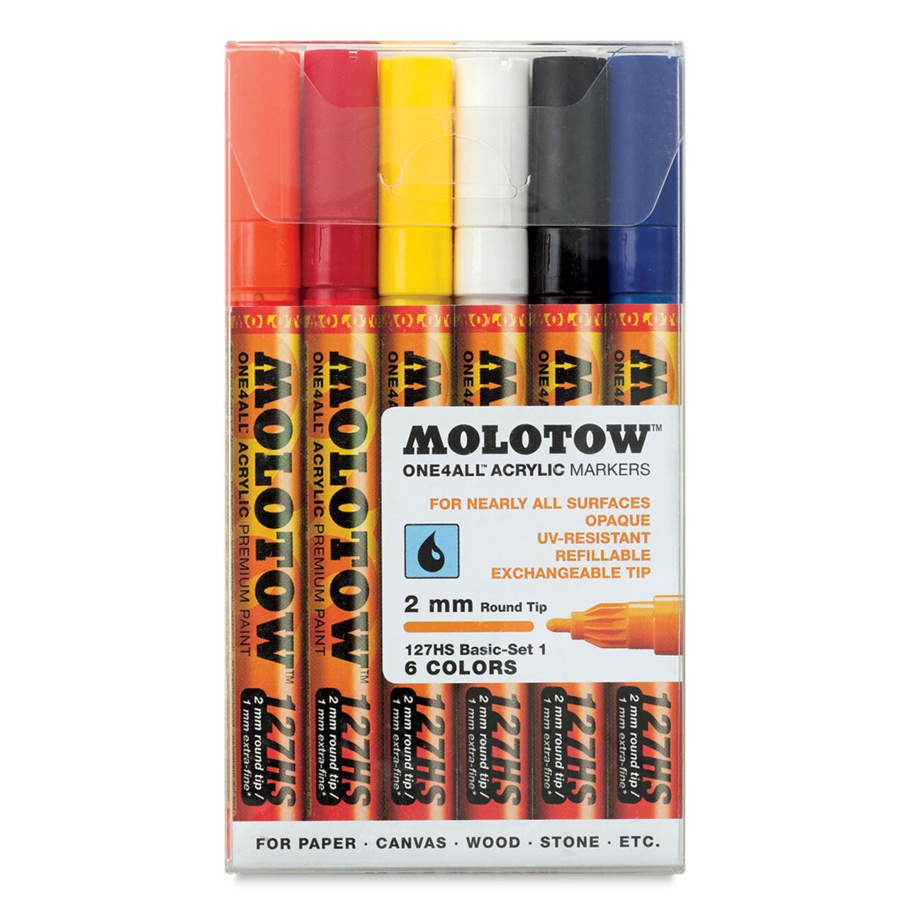 Molotow One4All Acrylic Markers - Assorted Colors, 2 mm, Set of 6